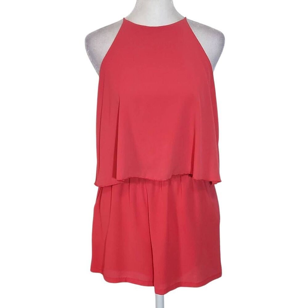 Tyche Coral Pink Sleeveless Romper Size Small High neck Flowy Rose Romper